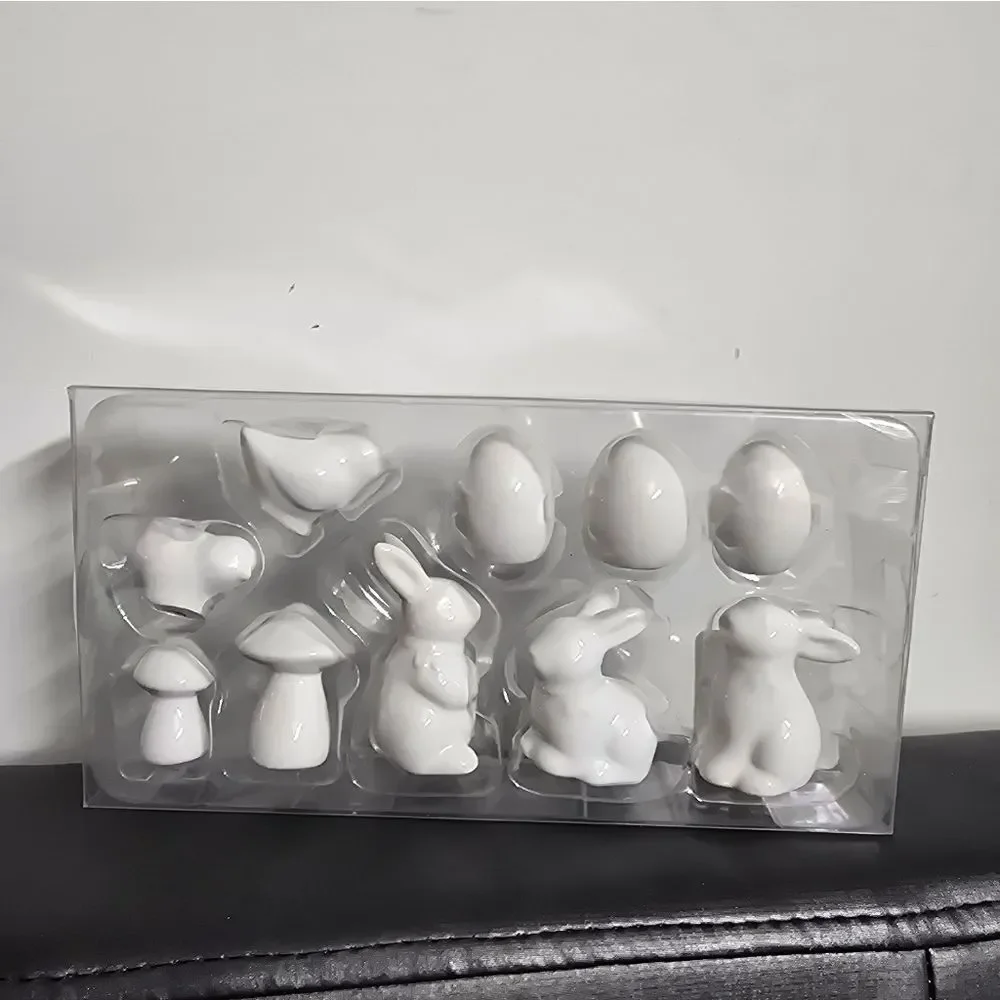 Nwt Ceramic White Easter Rabbit Mushroom Bird Set Decor 10 pc, Target